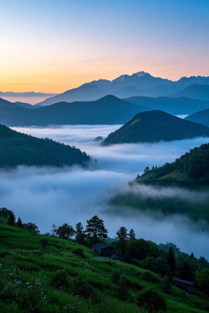 Mountain sea of clouds sunrise natural sceneryの素材