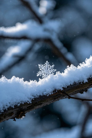 Close up of snowflakes on a branchの素材