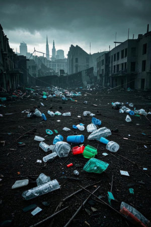 Abandoned urban areas are littered with garbageの素材
