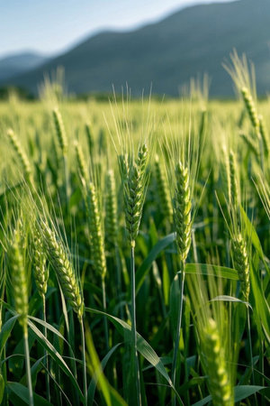 Wheat growing scene in the fieldsの素材
