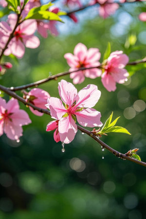 Close up of blooming pink peach blossomsの素材