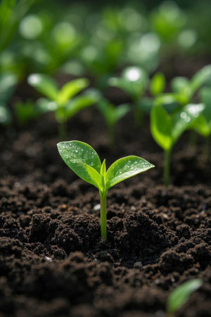 Young green plants growing in the soilの素材