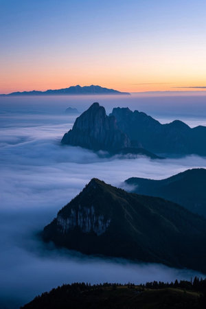 Mountain sea of clouds sunrise natural sceneryの素材