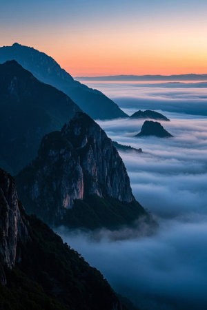 Mountain sea of clouds sunrise landscapeの素材