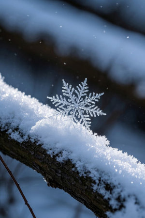 Close up of snowflakes on a branchの素材