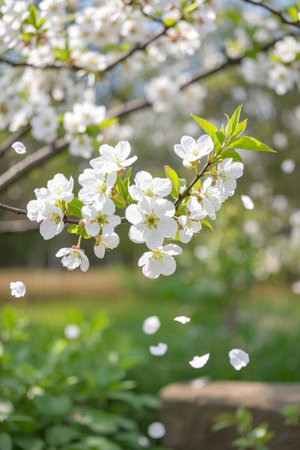 White cherry blossom flowers in bloomの素材