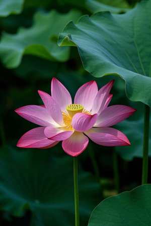 Close up of pink lotus flowers and lotus leavesの素材