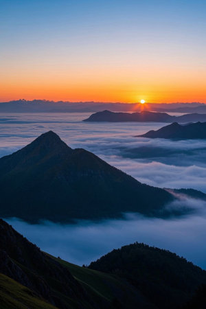 Mountain sunrise sea of clouds landscapeの素材