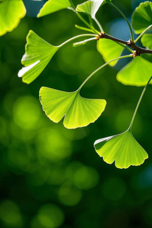 Close up of green ginkgo leavesの素材