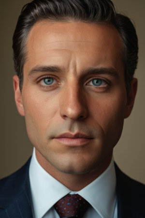 Close up of the face of a man in a suitの素材