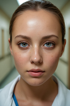 Close up of young woman's faceの素材