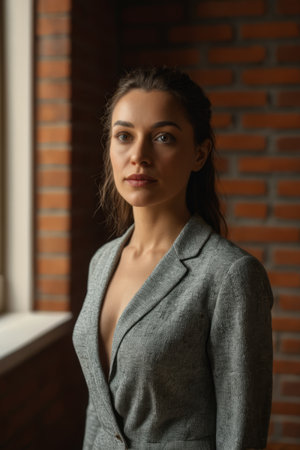 Portrait of young woman in suitの素材