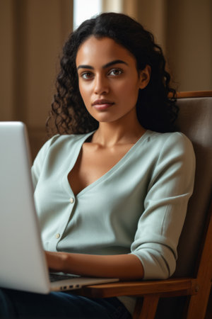 Women working indoors using laptopsの素材