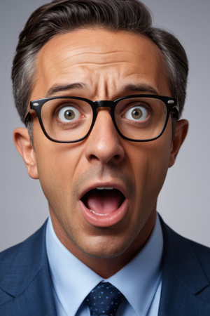 Surprised expression of man in suit and glassesの素材