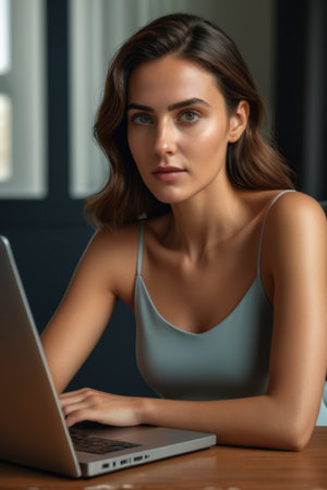 Young women using laptops indoorsの素材