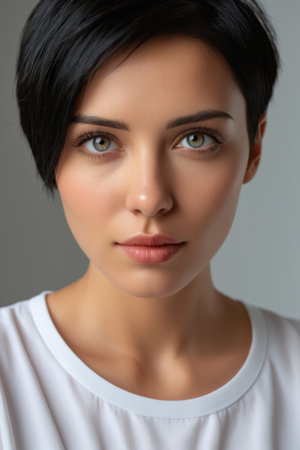 Close up portrait of young woman's faceの素材