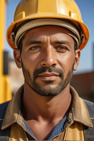 Close up of a hard hat workerの素材