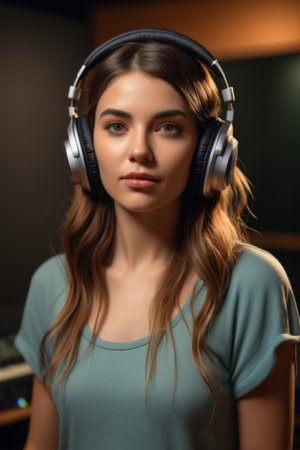 Portrait of young woman with headphonesの素材