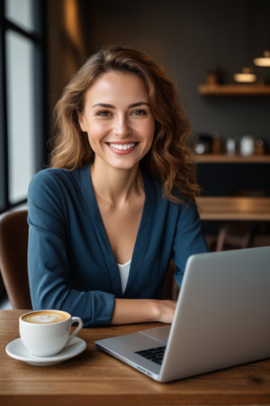 Young woman cafe uses laptopの素材