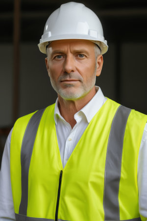 Men wearing reflective vests and hard hatsの素材