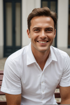 Outdoor smiling men bustの素材