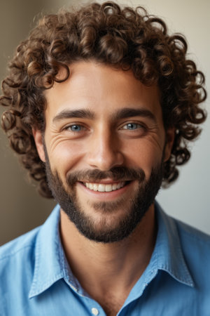 Bust of smiling young manの素材