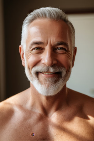 Bust portrait of smiling middle aged and elderly menの素材