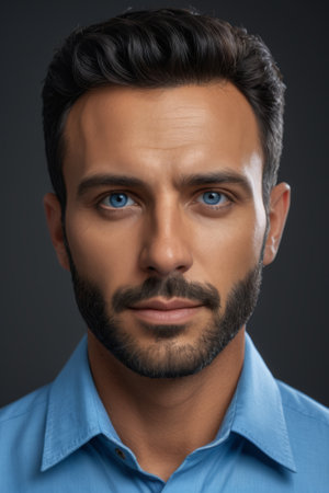 Close up of man's blue shirt faceの素材