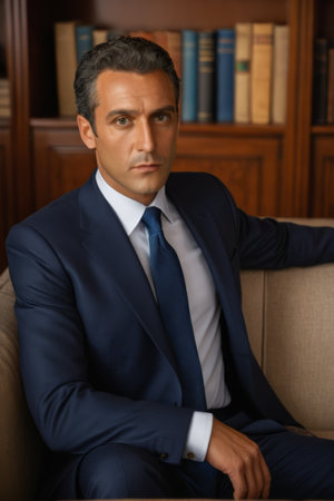 Portrait of Men's Suit Sofa Seatedの素材