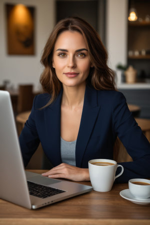 Young businesswoman working with coffeeの素材
