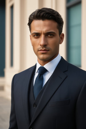 Outdoor portrait of a man in a suitの素材