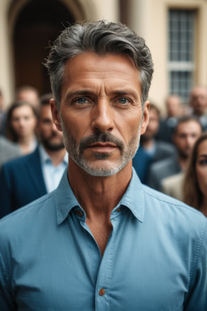 Portrait of a man in a blue shirtの素材