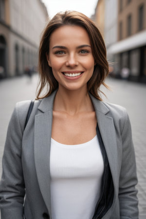 Portrait of smiling business woman outdoorsの素材