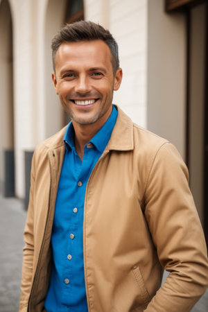 Portrait of smiling man outdoorsの素材