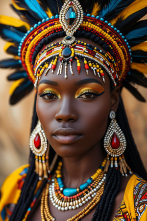 Close up of traditional African women's clothing and makeupの素材