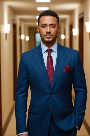 Business man in suit hallway portraitの素材