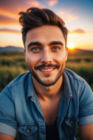 Close up of smiling man outdoorsの素材