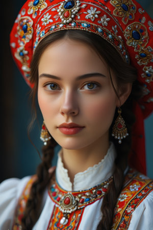 Portrait of a girl in national dressの素材