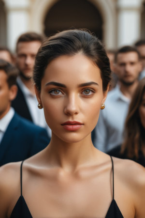 Close up of women and background peopleの素材