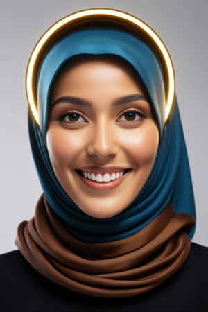 Portrait of a woman smiling with a headscarfの素材