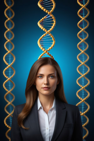 Business women and the DNA double helix structureの素材