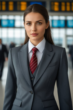 Young business women in airport hallsの素材