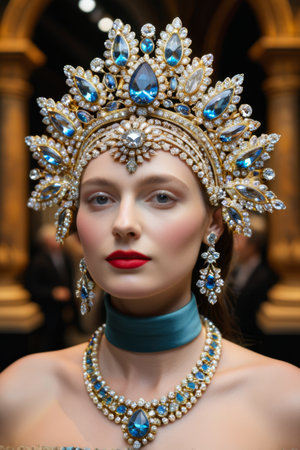 Women wearing gorgeous jewelryの素材