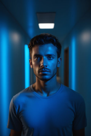 Men standing in the corridorの素材