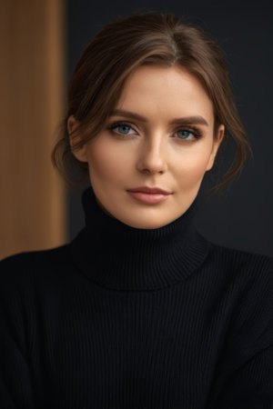 Portrait Close up of Young Woman Turtleneck Sweaterの素材