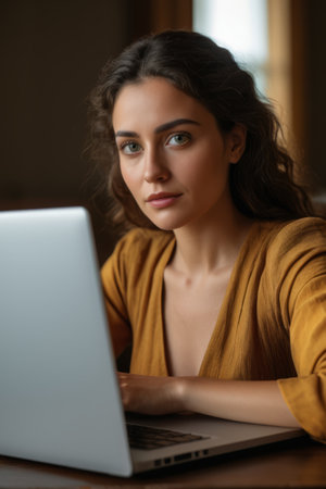Women's focused laptop use sceneの素材