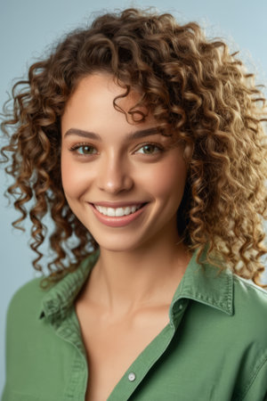 Portrait of a Smiling Curly Womanの素材