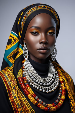 Portrait of African woman wearing traditional ornamentsの素材