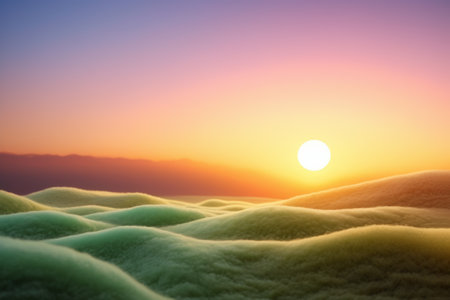 Green hill landscape at sunriseの素材