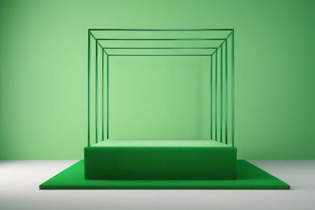 Transparent frame display stand with green backgroundの素材